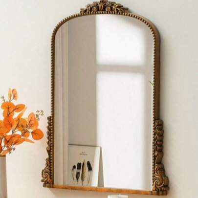 Baroque Arch Wall Mirror Ornate Mirror Wall Decor - Antiqued Gold Finish, Vintage-Inspired Wall Decor For Mantel, Entryway & Living Room Home