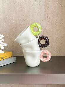 1 Stück 320g handgefertigte keramische Donut-förmige Tasse mit Brot-förmigem Henkel, inklusive Brot- und Keks-förmigem Löffel, ideal für Heimdekoration, Geschirr, Partys, Zusammenkünfte, Nachmittagstee, Café, Geschenke und Feiertags-Dekoration - Verschiedenfarbig - Übersicht 5