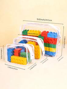 1 Set (1 Set = 3 Piezas) Bolsas de almacenamiento con cremallera transparente, Bolsa de clasificación de rompecabezas para bebé, Bolsa de transporte de muñecas de algodón, Organizador de bloques de construcción, Fácil de limpiar (Solo bolsas, juguetes no incluidos) - Multicolor - Ver 13