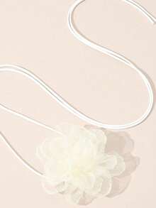 1pc Vintage French Large Flower Choker Necklace, Net Yarn Lace Tassel, Wedding Evening Valentine's Day Accessory - 白色 - 查看 3