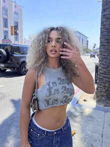 Women's Fashionable Casual Straight Loose Fit Athletic College Vintage Distressed Versatile Denim Capri Pants Summer - 深藍1 - 查看 5