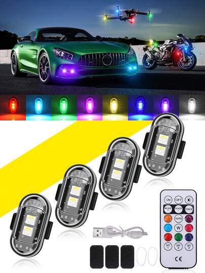 1/2/4/6pcs Aircraft And Drone Navigation Lights, Wireless Remote-Controlled Multi-Color Warning Lights For Motorcycles And Cars