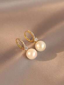 2pcs Elegant Cubic & Pearl Earrings, Suitable For Women's Everyday Wear - trắng - Xem 1