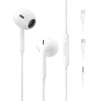 Lightning接口有线耳机，Type-C接口有线耳机，3.5mm圆形插头，USB-C耳机，带麦克风和线控的音频耳机，适用于iPad和其他苹果设备的Lightning接口有线耳机