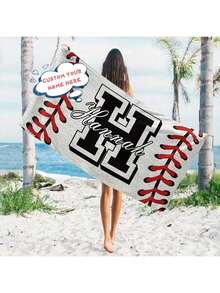 1 Toalla de playa personalizada con tema de béisbol - Nombre personalizado y diseño de equipo, de poliéster de alta calidad, toalla rectangular grande con pespunte y silueta de jugador, ideal para piscina, camping, viajes y yoga, toalla de playa personalizada - Multicolor - Ver 15