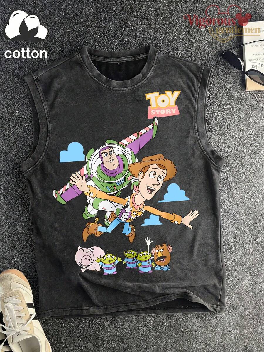 Disney Vintage Washed  Buzz Woody Flying Print Sleeveless Tank Top - màu đen - Xem 1