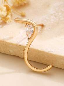 1pc Fashionable Minimalist Personalized Luxury Inlaid S-Shaped Earrings, Suitable For Women's Daily And Holiday Wear - Yellow Gold - View 2