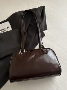 1 buah Tas Tangan Wanita Minimalis Retro dengan Dekorasi Resleting dan Pegangan Ganda untuk Penggunaan Sehari-hari dan Perjalanan Kasual - Kopi - View 9