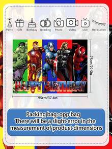 Marvel 75*95厘米生日派对装饰背景布，生日摄影横幅，涤纶纤维派对背景，复仇者联盟纸盘装饰，超级英雄桌布和餐具生日派对用品 - 多色 - 查看 3