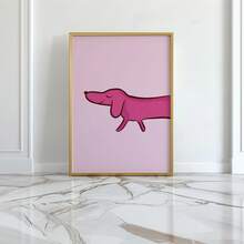 粉色腊肠犬三联帆布墙画套装 - 可爱长毛狗分屏海报，提供带框和无框两种选择，家居装饰、房间装饰美学和墙面装饰材料，非常适合客厅装饰、卧室装饰、婴儿房装饰、大学宿舍装饰、婴儿房装饰、办公室装饰、酒吧装饰和浴室装饰，是送给宠物爱好者的甜蜜礼物，也是节日庆典的喜庆装饰，为女孩的家增添奇趣舒适的小狗魅力。 - 3pcs - 查看 10