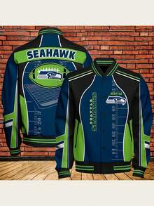 Se-Attle Seahawks Football Graphic Men's And Women's Snap Button Varsity Jacket Baseball Coat Sporty Style For Football Fans And Team Supporters - Mixed Colors - View 1