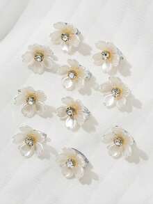 10 piezas Clips de pelo con flores de perla, Clips de pelo para trenzas, Accesorios de pelo para mujer, Clips de pelo con flores de perla para boda, Adecuado para verano, playa, vacaciones, decoraciones de pelo, Clips de pelo con flores, Vacaciones, Viaje - Blanco - Ver 6