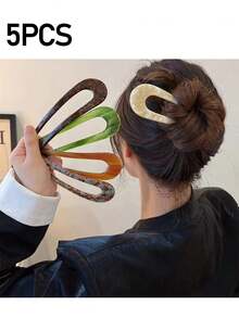1/5个复古U型发叉，醋酸发夹，发髻发簪，发饰，颜色随机（深色或浅色），夏季，假日，旅行，发型设计发夹 - 彩色 - 查看 9