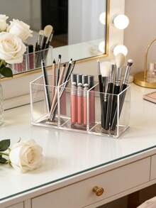 1 pieza Soporte transparente para brochas de maquillaje, caja de almacenamiento de cosméticos de escritorio adecuada para lápiz labial, lápiz de cejas, productos de cuidado de la piel - transparente - Ver 5