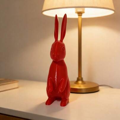 1pc Easter Red Rabbit Figurine, Suitable As Holiday Decor For Miniature House, Indoor Decoration For Desk, Living Room, Bookshelf, Entryway, Adorable Spring Accent Piece To Create A Warm, Healing Ambiance
