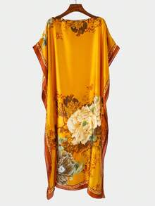 1 Áo choàng dài kaftan in hoa giả lụa cổ điển thanh lịch dành cho nữ, khăn choàng chống nắng đi biển thường ngày, kimono, mùa hè cho trang phục - Nhiều màu - Xem 4