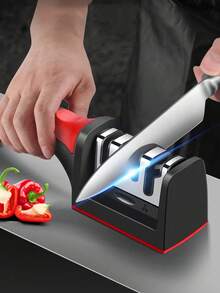 Knife Sharpeners Multifunctional For Kitchen Knives– Stainless Steel 3 In1 Kitchen Knife Sharpener – Knife Sharpening Kit With 3 Stage Sharpening Slots Kitchen Accessories,Household Items,Gadgets,Black - 黑色 - 查看 1