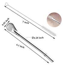 Yerba Mate Bombilla Gourd Drinking Filter Straws 304 - Stainless Steel 6.1 Inch Long Spoon Bombillas Straws For Mate Tea Set Of 3 With Cleaning Brush Silver - Silver 3 1 - View 4