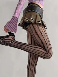 1 Pair Retro Romantic Striped Twist Design Sexy Skinny Pantyhose Tights For Girls - màu đen - Xem 1