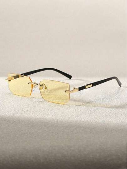 1 Pair Unisex Small Frame Fashionable Rimless Y2K Style Summer Beach Driving Fashion Glasses, Beach Accessories, Fashion Glasses, Create Street Style, Suitable For Pairing With Sweaters, Jackets, Hoodies, Jumpsuits, Leather Pants And Cargo Pants, Suitable For Summer Beach Vacation, Outdoor Activities And Travel