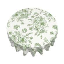 Blue Sage Green Floral Round Tablecloth - 60 Inch Dia Or 70 Inch Dia Chinoiserie Flower Table Cloth Vintage Boho Floral Polyester Fabric Farmhouse Round Table Cover For Kitchen Party Dining Picnic Outdoor Decor - Hoa màu xanh lá cây nhạt - Xem 3