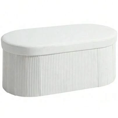 Folding Storage Bench, Velvet Texture, Ideal For The Living Room, Measures 76 X 38 X 35 Cm, Beige