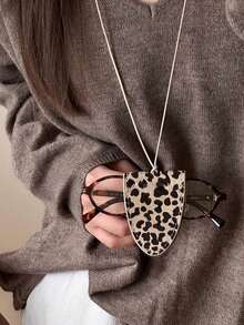 Deer Velvet Leopard Print & Solid Color Magnetic Hanging Necklace For Women, Fashion Glasses Chain, High-End Eyewear Accessory, Eyeglasses Storage Pouch - Multicolor - View 10