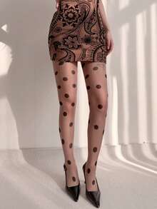 Retro Large-Scale Polka Dot Pantyhose, Fashionable Multi-Color Contrasting Polka Dot Stockings, Sweet, Cool, Ish Style Leg Accessories, Ultra-Thin Transparent Base Layer  Pantyhose For Women. - Cà phê nâu - Xem 4