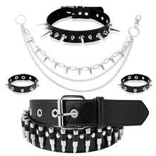 Xiacheng Cinturón negro con tachuelas, pulseras con picos, cadena de pantalones vaqueros, pulseras de estilo gótico, punk rock y remaches para mujer y hombre, accesorios de estilo grunge y emo - Negro - Ver 1