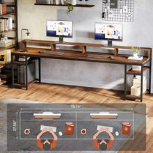 LITTLE TREE 78.74" Two Person Computer Desk,Industrial Double Office Desk With Monitor Stand & Storage Shelves, Workstation With Metal Frame Gaming Desk For Home Office Gaming Room,Apartment, Rustic Brown - Nâu và đen mộc mạc - Xem 5