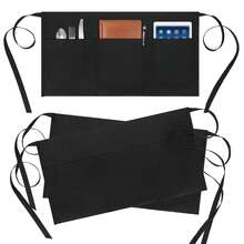 3/1pc Server Apron With 3 Pockets, Oil & Water Resistant Short Waist Apron For Female Waitress - Black - Black - View 12