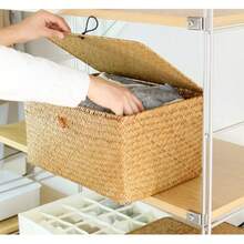 Caja de almacenamiento tejida de algas marinas hecha a mano, cesta de acabado de almacenamiento de algas marinas con tapa, contenedor de toallas cosméticas para baño diversos mx 01161829 - S - Ver 3