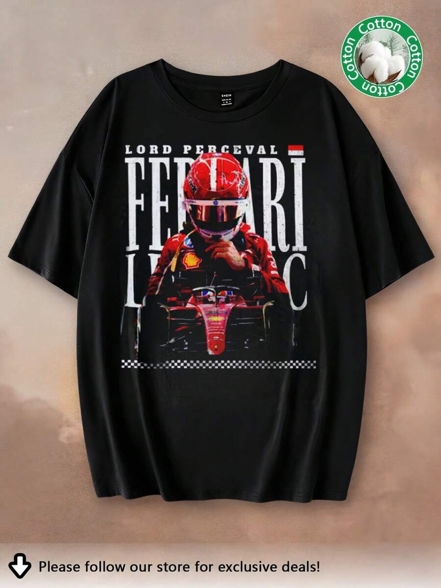 Charles L-Eclerc Ferraris T-Shirt, Retro F1 Racing T-Shirt, Vintage T-Shirt For Motorsport Fans, Formulas 1 Gift, 2026 Printed T-Shirt - Made Of Pure Cotton, It Is Soft And Breathable, Suitable For Both Men And Women. It Is A Casual Shirt Suitable For All Seasons And A Stylish Souvenir. It Is Suitable For Everyday Wear, Urban Fashion Enthusiasts, And Music Lovers. - 黑色 - 查看 1