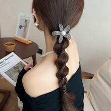 3pcs/1pc Women's Fashion Elegant Floral Rhinestone Elastic Spiral Hair Ties, Suitable For High Ponytail, Daily Wear, Dating, Dining, Vacation, Holiday Party - Multicolor - View 2