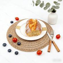 4/6pcs Bohemian Style Placemats, Solid Color Round Woven Placemats, Tabletop Decor, Home Gathering Tabletop Decoration, Home Decor - Mocha Brown - View 5