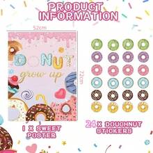 Pin The Donuts On The Hook Donut Game With 24PCS Cake Stickers Girls Grow Up Party Favor Backdrop Posters Wall Home Doughnut Themed Birthday Party Decorations Supplies - View 2