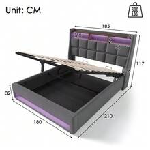 (=AB20122930G) Upholstered Bed With USB Port 180x200cm, Double Bed With LED Lighting, Metal Slatted Base, Linen Bed Frame, Children's Bed (Mattress Not Included) - Grey - View 3