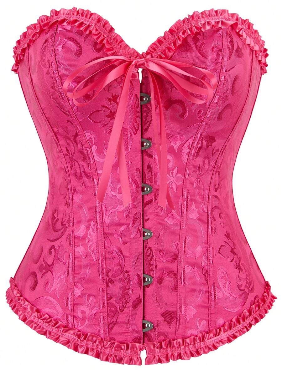Áo corset bustier họa tiết hoa jacquard cỡ lớn dành cho nữ, áo quây không dây, hở lưng, thích hợp cho tiệc tùng mùa hè. - Màu Hồng Tươi - Xem 1
