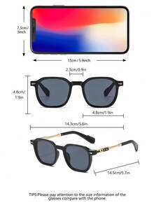 1 Pair Retro Square Black Gold Fashion Glasses For Men, High-End Driving UV Protection - Fang Xing - View 5