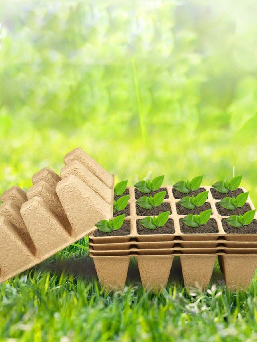 3/5/10pcs Paper Pulp Seedling Cups, Nutritious Tray, One-Time Use Paper Pulp Vegetable Seedling Tray, Plant Nursery Pot, Seedling Starter Pot Tray - A - View 1