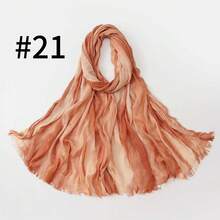 1条新款亚麻渐变蓝色围巾，复古百搭印花褶皱长围巾，适合女士，秋冬季、海滩、度假场合 - 彩色 - 查看 30