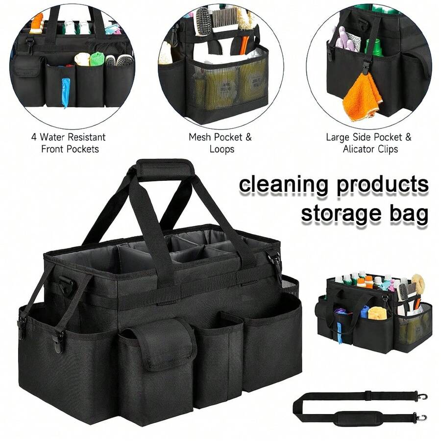 Cleaning Caddy Bag,Extra Large Cleaning Supplies Organizer With Handle For Housekeepers - Black - View 1