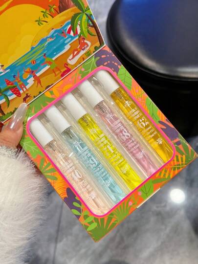 5件套巴西香氛喷雾，全新10毫升热带微风空气清新剂系列，持久温暖花香琥珀美食调：40号梅花茉莉草本香，59号柑橘茉莉檀香，68号椰子晚香玉琥珀香，71号依兰香草爆米花檀香，71号焦糖椰子雪松香根草，里约热内卢特惠，家居卧室办公室汽车装饰配件，适合作为圣诞礼物送给她