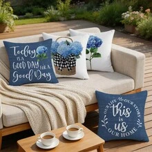 4pcs Vintage Blue Hydrangea Home Throw Pillow Covers, Single-Sided Printed Peach Velvet, 45*45CM/18*18inch Cushion Covers Suitable For Modern Minimalist Sofa Living Room Decor, Gift, Party Decoration - Multicolor - View 3