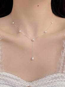 1pc S925 Sterling Silver Water Drop Oval Pearl Tassel Y-Necklace, Elegant Necklace For Mother Or Wife, Suitable For Special Occasions, Holiday Gift, Classic Design, Durable Accessory, Versatile - Pearl - View 12