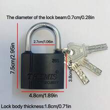 1个重型金属挂锁，带3把钥匙 - 室内/室外使用，耐候，防锈黄铜锁芯，防尘罩钢链 - 适用于大门、棚屋、储物柜、笼子等。 - 彩色 - 查看 12