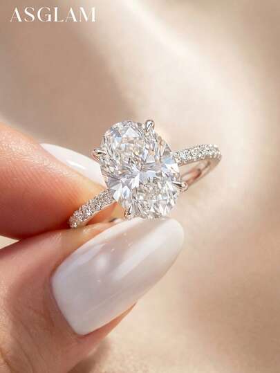 1pc Elegant Oval Colorless Moissanite Diamond Engagement Ring, Exquisite Wedding Jewelry, Women's Wedding Band, Bridal Jewelry, Promise Ring