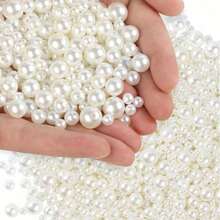 6mm0.236in 1000pcs/8mm0.315in 500pcs/10mm 0.394in 200pcs Pearl Beads, Suitable For Hand-Making, Various Sizes, 6/8/10/Mm, Faux Pearl Beads With Holes, Can Be Used To Make Jewelry, Bracelets, Necklaces, Hair Accessories, Decorations, Vase Fillers - Beige - View 2