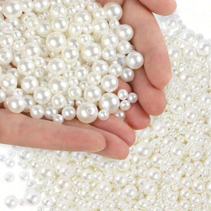 6mm0.236in 1000pcs/8mm0.315in 500pcs/10mm 0.394in 200pcs Pearl Beads, Suitable For Hand-Making, Various Sizes, 6/8/10/Mm, Faux Pearl Beads With Holes, Can Be Used To Make Jewelry, Bracelets, Necklaces, Hair Accessories, Decorations, Vase Fillers
