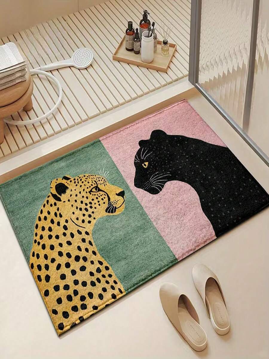 1pc Leopard Print Bath Mat, Soft & Comfortable, Suitable For Kitchen, Bathroom, Shower, Entryway, Home Holiday Decor, Can Be Used As Gift, Christmas Decoration - A - View 1